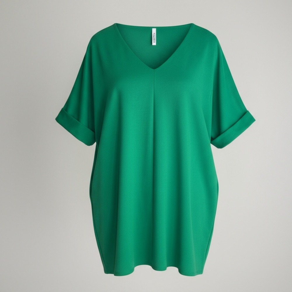 2 Hearts Shift Dress Green‎ Dolman Sleeve Made in USA Medium Office Chic